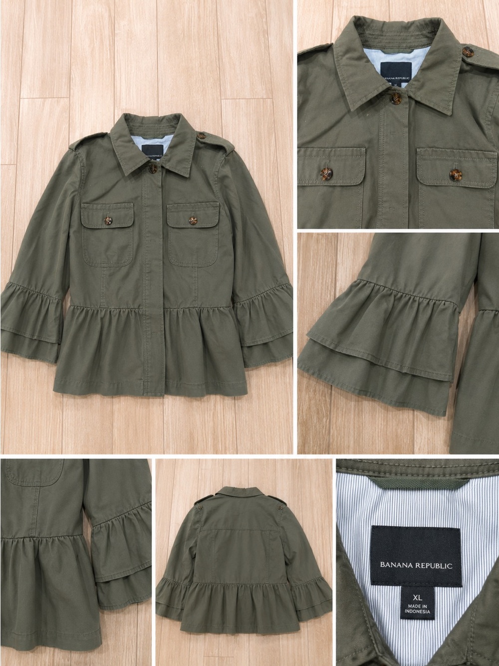Banana Republic Olive Green Ruffle-Hem Utility Jacket